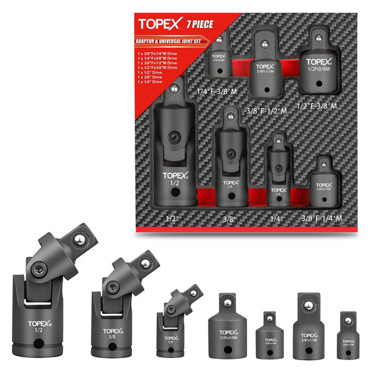 TOPEX 7-piece socket adaptor set 1/4 3/8 and 1/2 universal joint socket adaptor